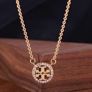 Tory Burch MILLER PAVÉ LOGO DELICATE NECKLACE